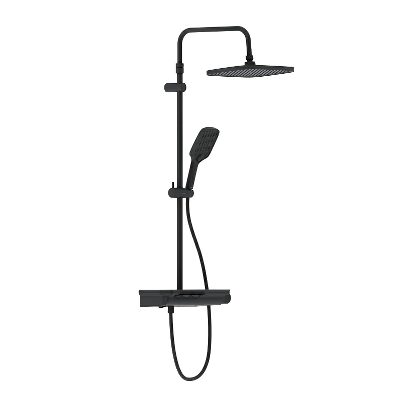 Душевая система Damixa Gala 953760300 стойка с тропическим душем, термостатом, смесителем, черная матовая