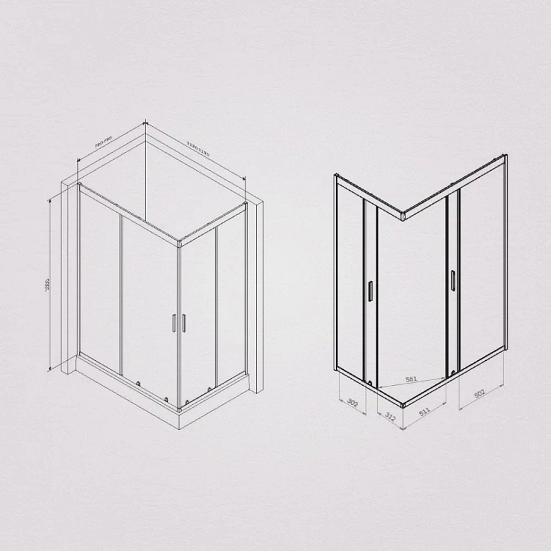 Душевое ограждение без поддона 120х80 AM.PM Gem W90G-404-120280-BT профиль черный матовый