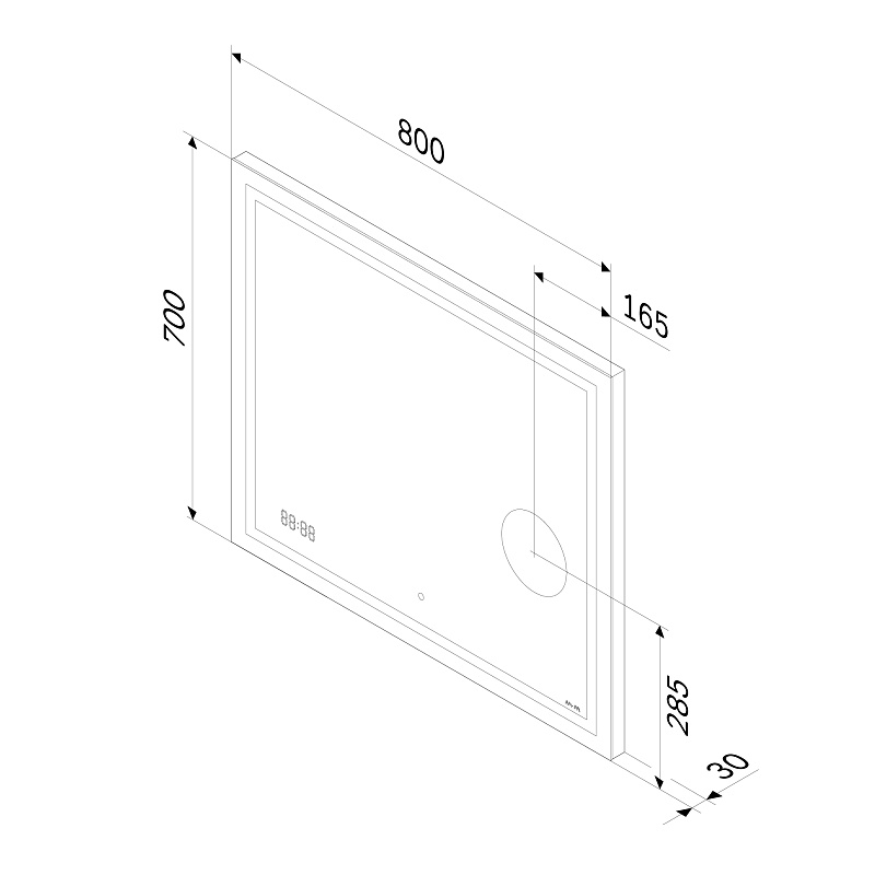 Зеркало с подсветкой в ванную прямоугольное 80 AM.PM Gem M91AMOX0803WG сенсорное с часами и косметическим зеркалом