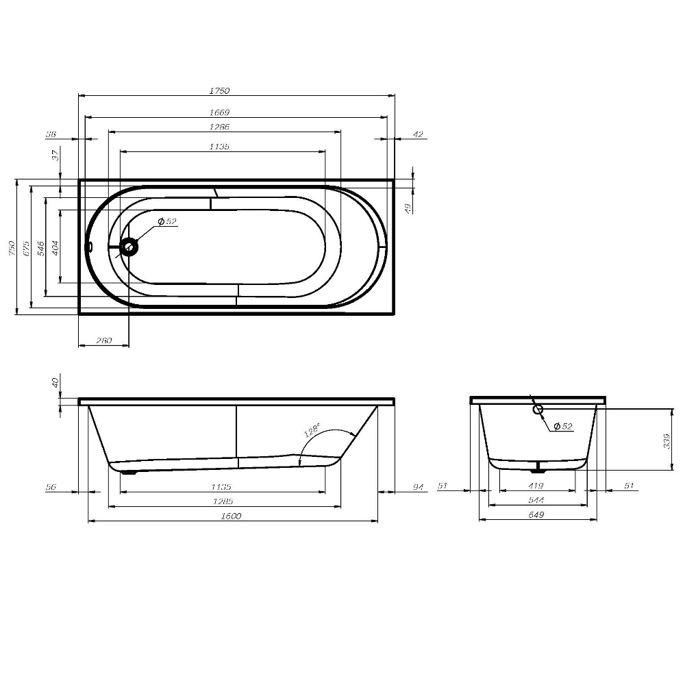 Ванна акриловая, 175х75 см X-Joy W94A-175-075W-A, Белый