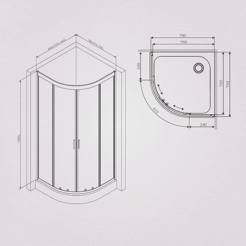 Душевое ограждение без поддона 80x80 AM.PM Gem W90G-401-080WT профиль серебристый