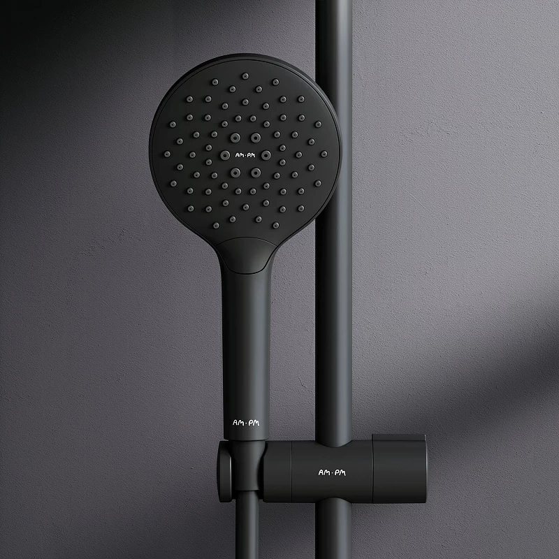 Душевая система AM.PM Like F0780422 стойка с тропическим душем, термостатом, смесителем, черная матовая