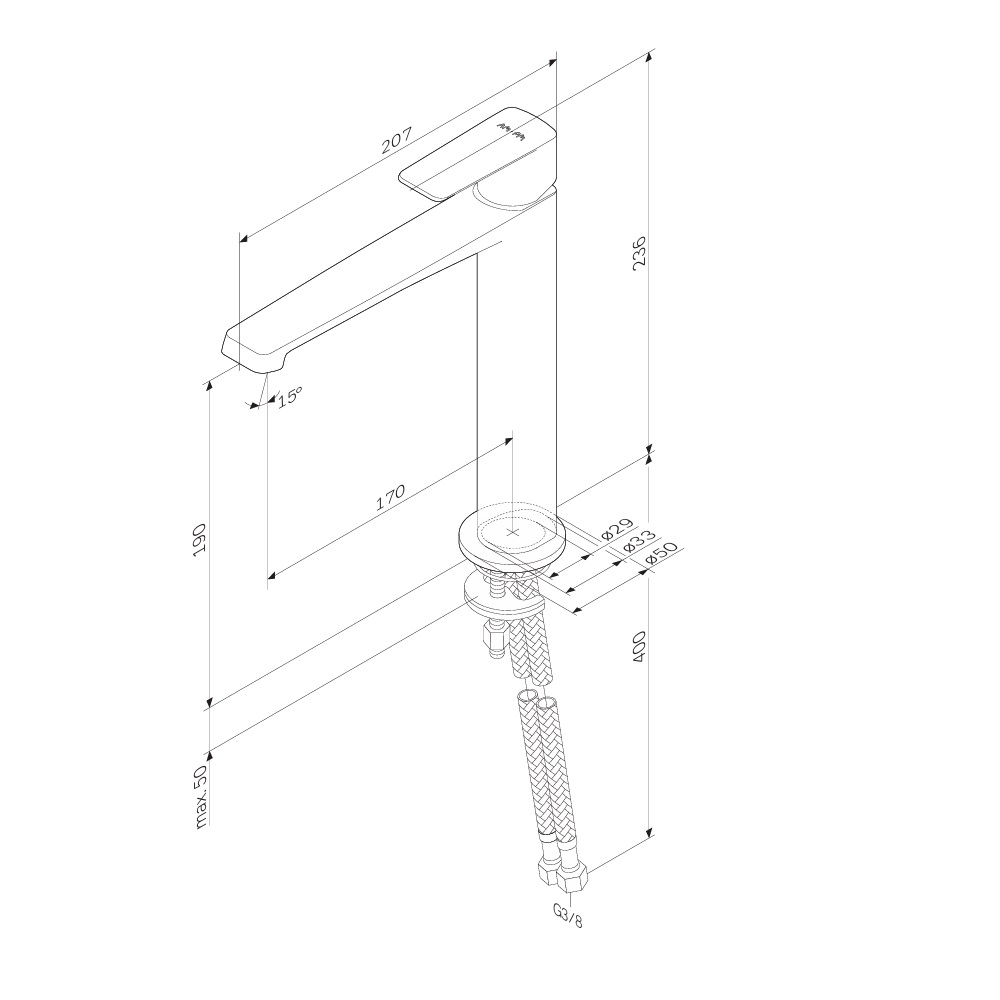 Смеситель для раковины, высокий Above W F9W92000, Хром