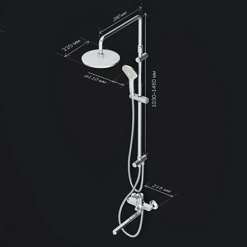 Душевая система AM.PM X-Joy F40885A94 стойка с тропическим душем, хром + смеситель для ванны с длинным изливом, хром
