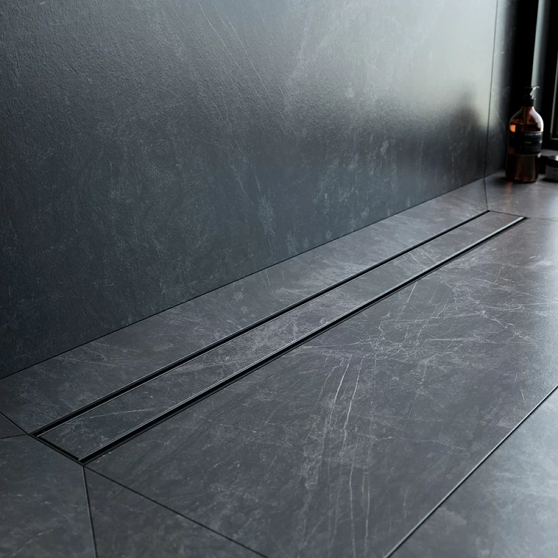 Душевой трап (лоток) 90 AM.PM PrimeFlow W02SC-U11-090-04BM комбинированный затвор с черной матовой решеткой под плитку