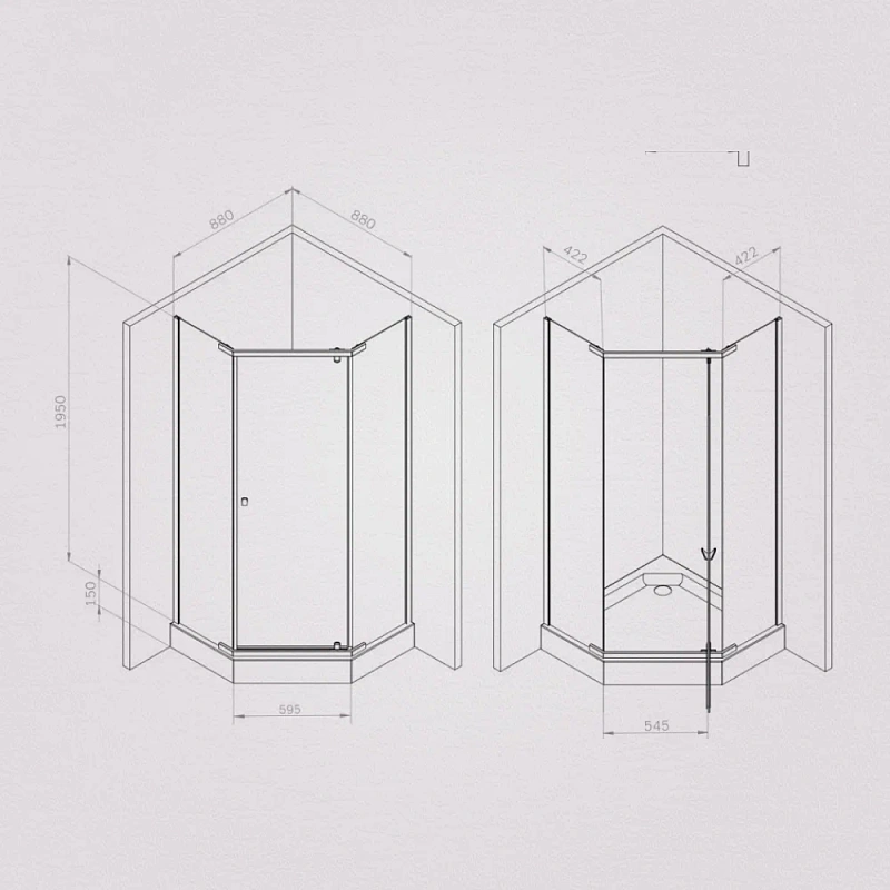 Душевое ограждение без поддона 90x90 AM.PM Sunny W87G-405-9090-BT профиль черный матовый