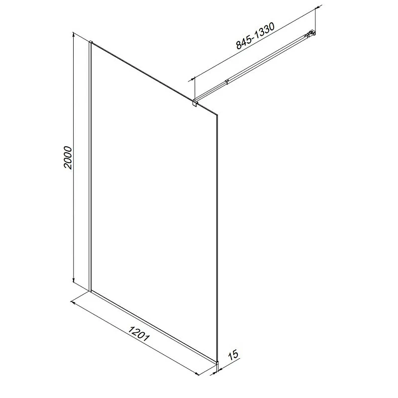 Душевая перегородка 120x200 AM.PM Func W84WI-120-F1-BTE прозрачное стекло, профиль черный матовый