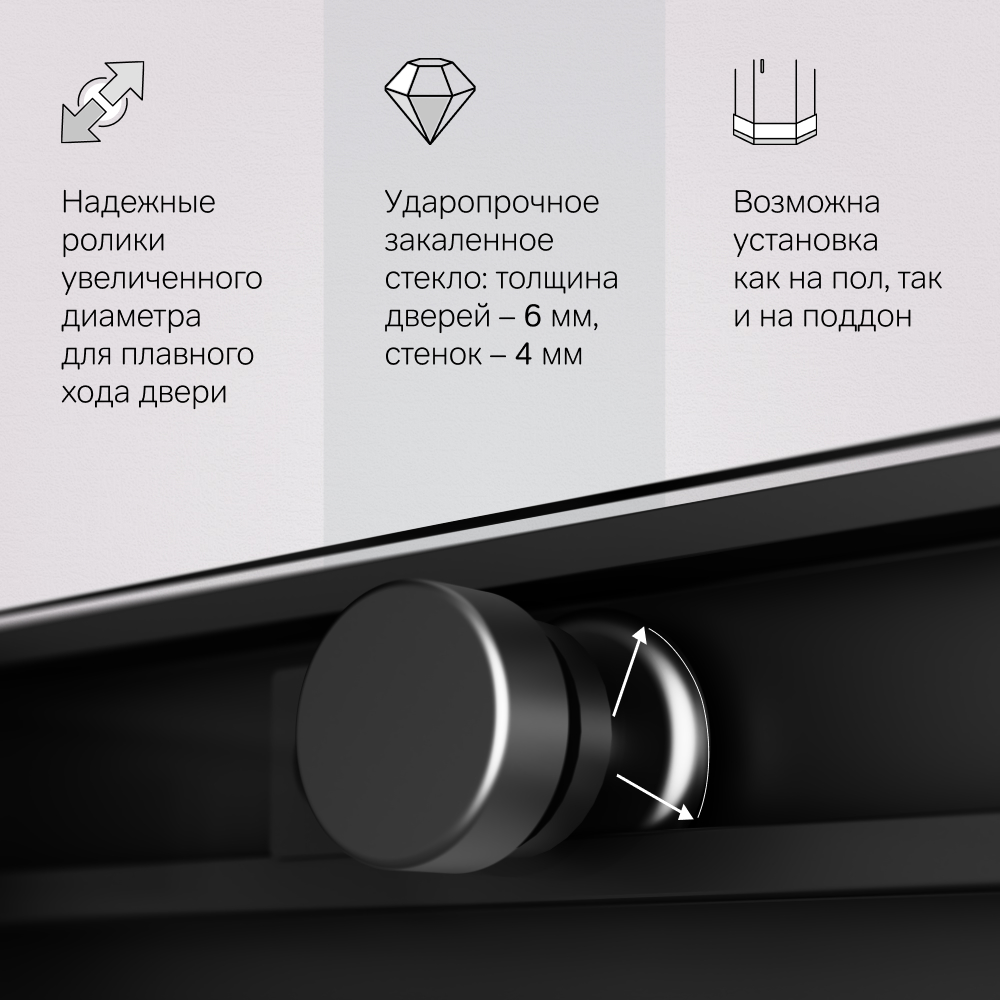 Душевое ограждение 120х90, без поддона X-Joy W94G-403-12090-BT, Черный, прозрачное