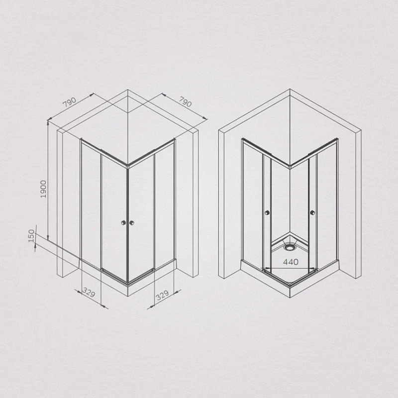 Душевое ограждение без поддона 80x80 AM.PM X-Joy W94G-403-8080-MT1K профиль серебристый