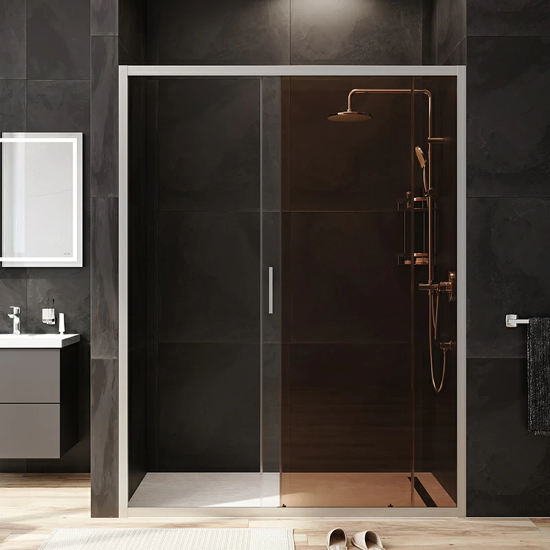 Душевая перегородка с дверью 150x195 AM.PM Gem W90G-150-1-195MBr бронзовое стекло, профиль серебристый
