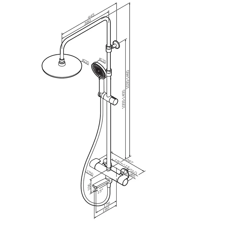 Душевая система AM.PM X-Joy F0785A599 стойка с тропическим душем, термостатом, смесителем, изливом, золото