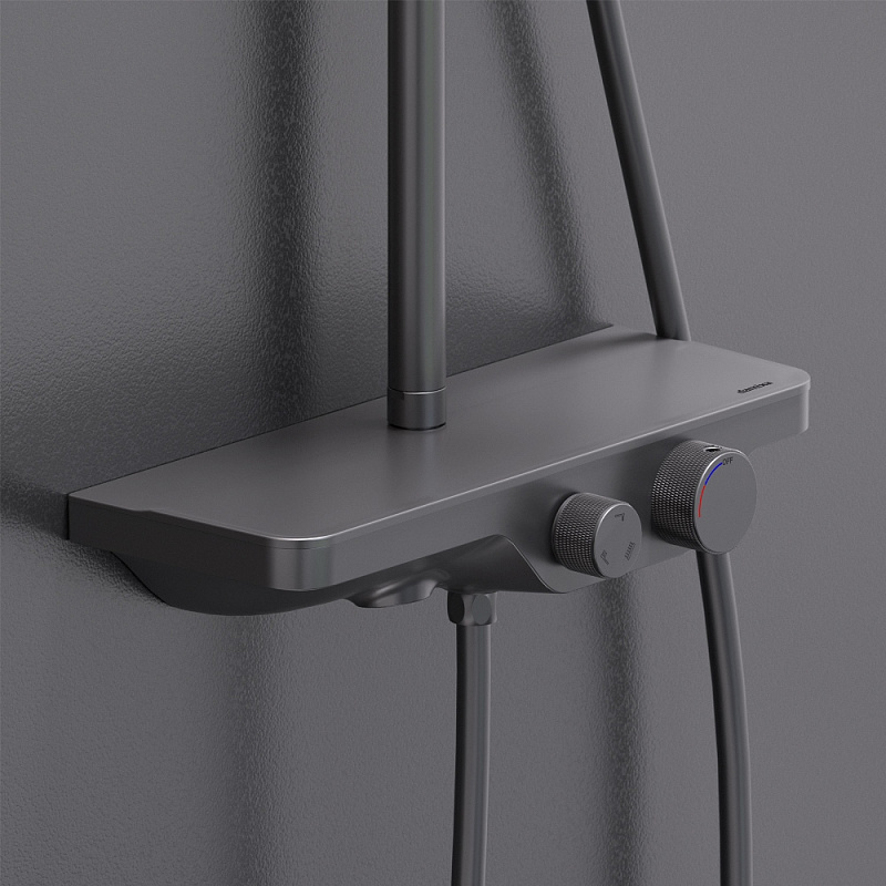 Душевая система Damixa Apollo 947730300 стойка с тропическим душем, изливом, черная