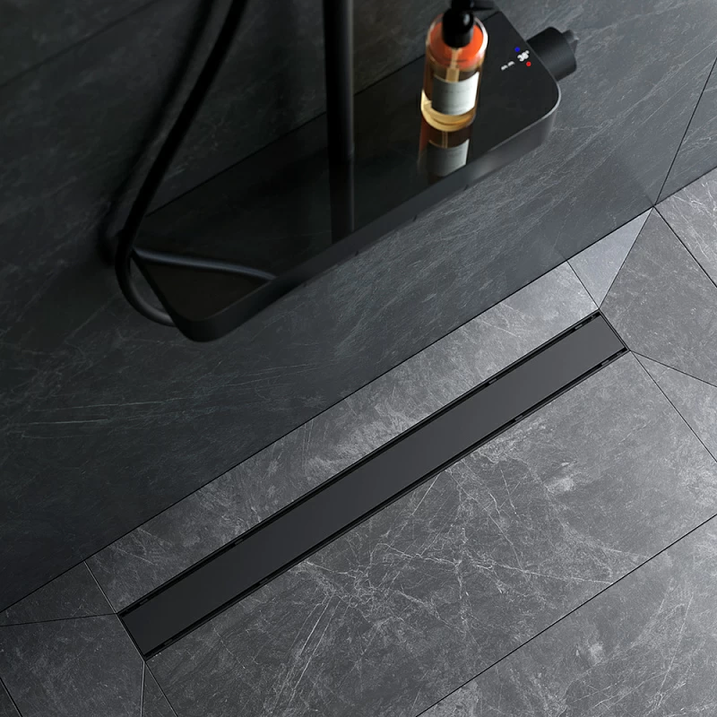 Душевой трап (лоток) 80 AM.PM PrimeFlow W02SC-U11-080-04BM комбинированный затвор с черной матовой решеткой под плитку