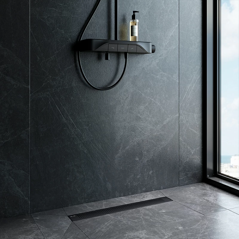 Душевой трап (лоток) 60 AM.PM PrimeFlow W02SC-P11-060-01BM комбинированный затвор с черной матовой решеткой