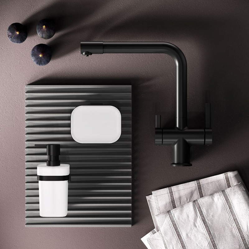 Смеситель для кухни AM.PM Func F8F05722 высокий с L-изливом с каналом для питьевой воды, черный