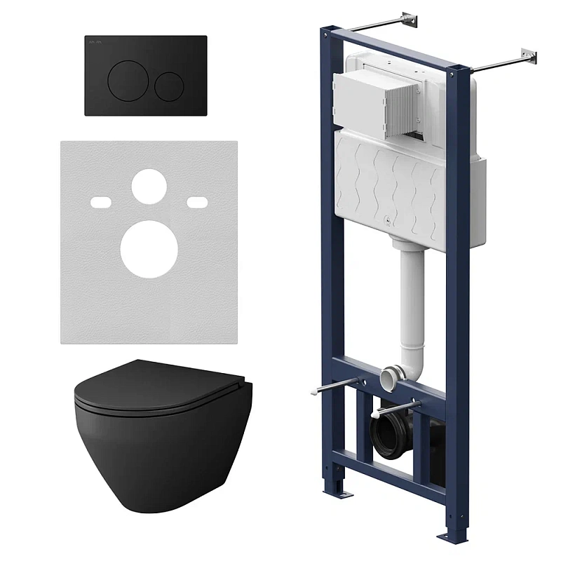Унитаз подвесной безободковый с инсталляцией AM.PM Spirit V2.0 IS49038.701700MB сиденьем микролифт, черной пневм. клавишей