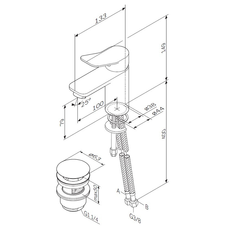 Смеситель для раковины (умывальника) AM.PM X-Joy F85A82100 с донным клапаном, хром