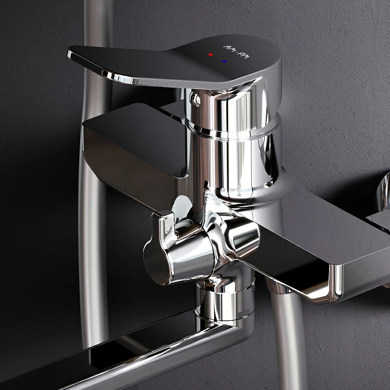 Душевая система AM.PM X-Joy F40885A94 стойка с тропическим душем, хром + смеситель для ванны с длинным изливом, хром