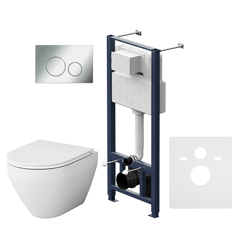 Унитаз подвесной безободковый с инсталляцией AM.PM Spirit 2.0 IS49051.701700 сиденьем микролифт, хром пневм. клавишей