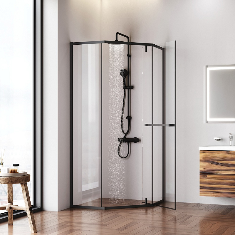 Душевое ограждение без поддона 90x90 AM.PM Gem W90G-405-9090-BT профиль черный
