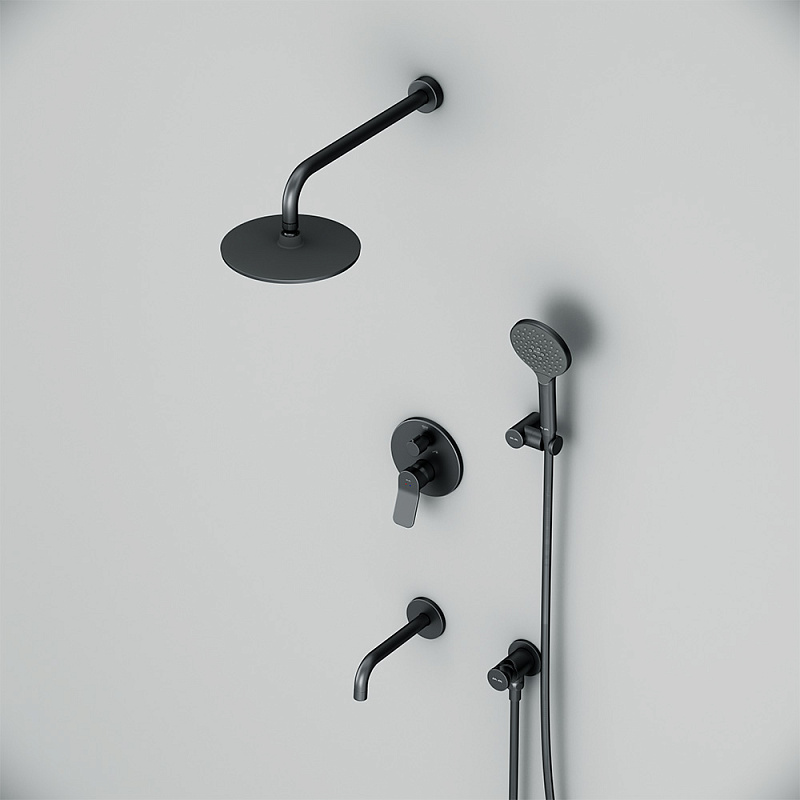 Встраиваемая душевая система AM.PM X-Joy FB85A3RH32 черный: тропический верхний душ, излив с душевой лейкой
