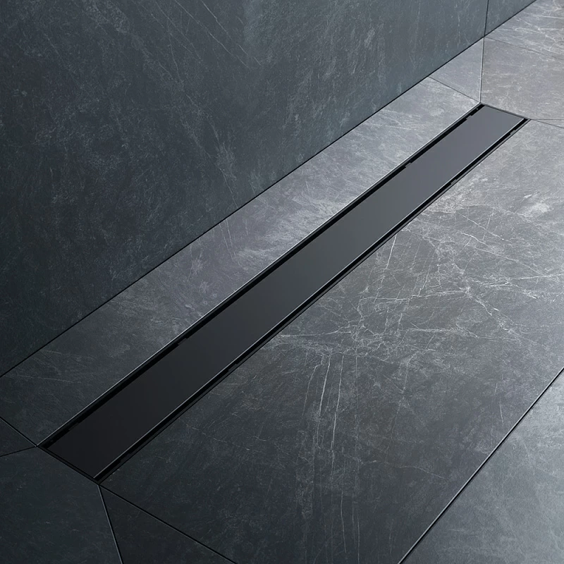 Душевой трап (лоток) 80 AM.PM PrimeFlow W02SC-U11-080-04BM комбинированный затвор с черной матовой решеткой под плитку