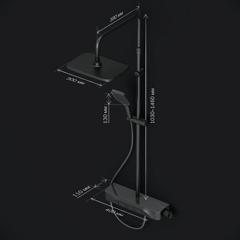 Душевая система AM.PM Func F078F722 стойка с тропическим душем, смесителем, изливом, черная