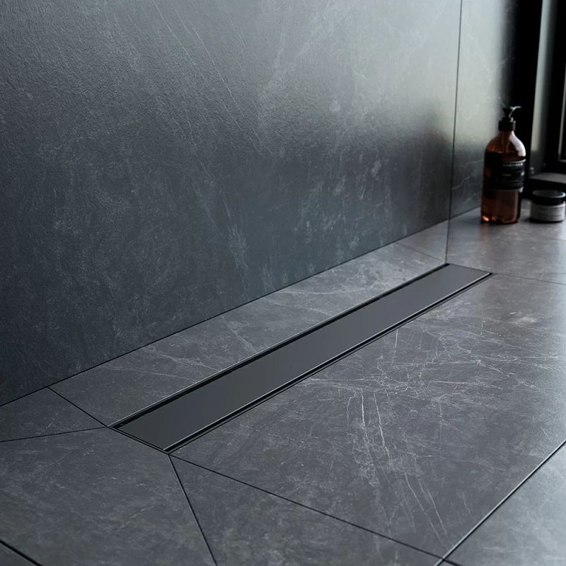 Душевой трап (лоток) 60 AM.PM PrimeFlow W02SC-U11-060-04BM комбинированный затвор с черной матовой решеткой под плитку