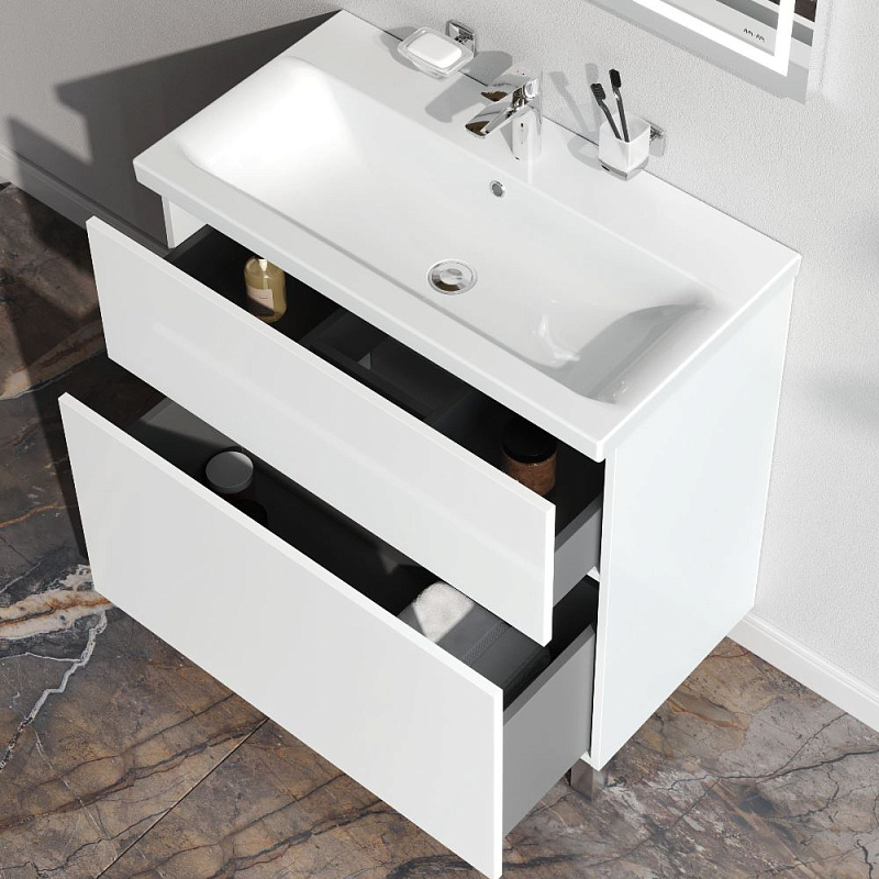 Тумба с раковиной 80 AM.PM Gem M90-FSX0802WG-WCC0802WG напольная на ножках, белый глянец