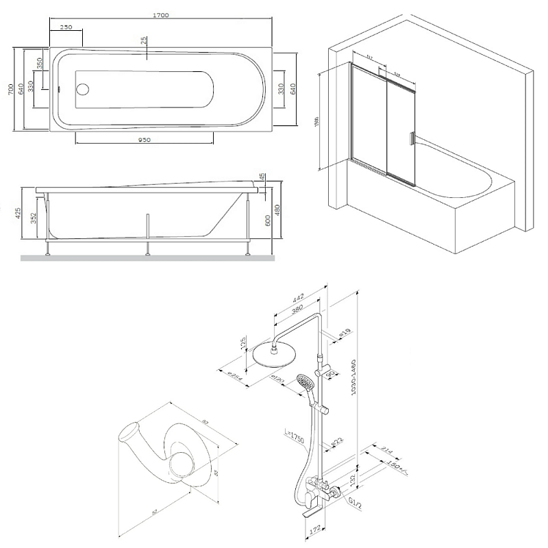 Секция ванны и душа AM.PM Like WK80EE