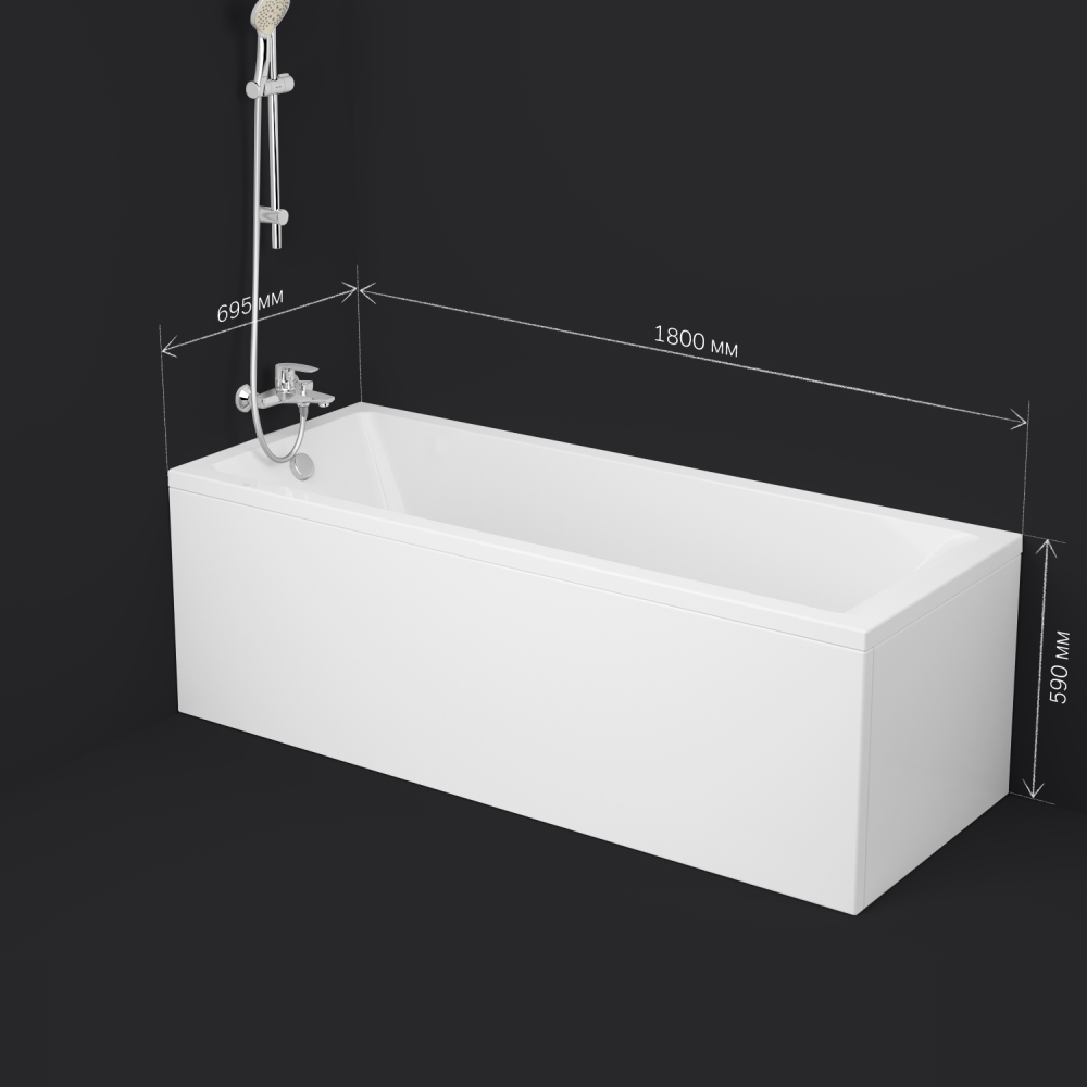 Ванна акриловая 180x70 см Gem W93A-180-070W-A, Белый