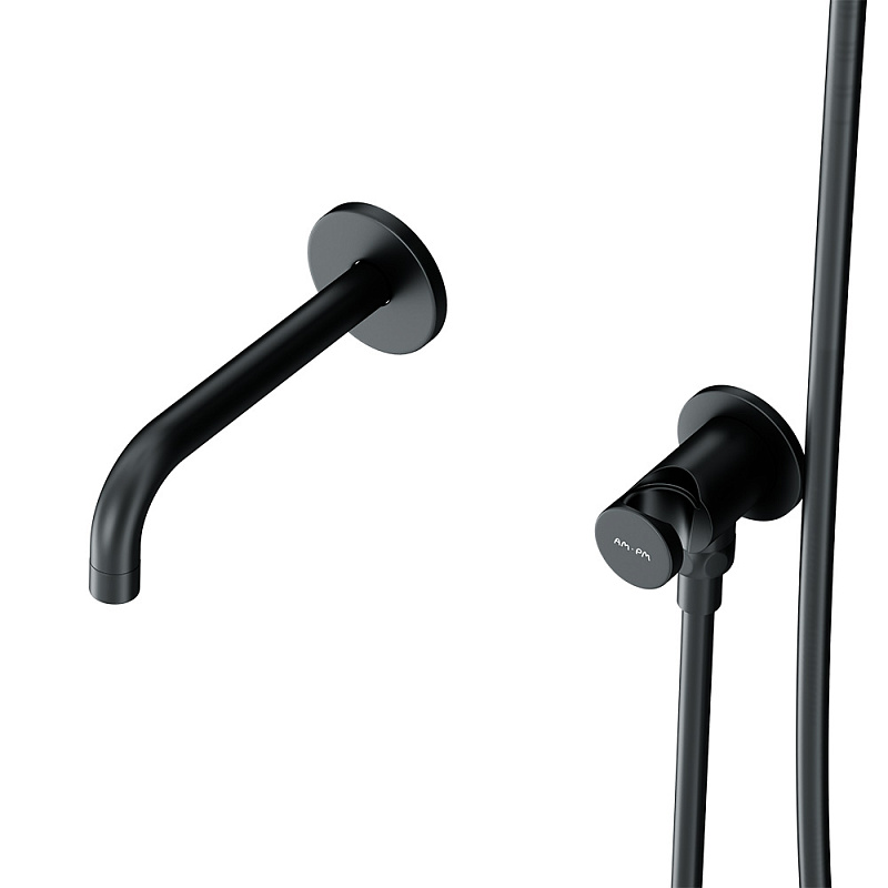 Встраиваемая душевая система AM.PM X-Joy FB85A3RH42 черный: тропический верхний душ, излив с душевой лейкой