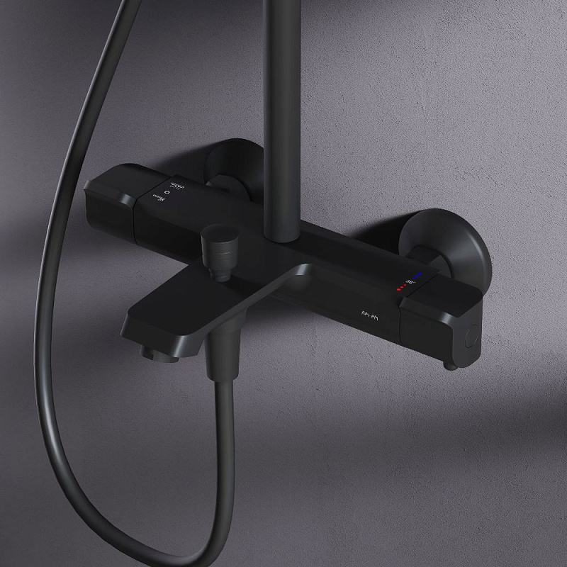 Душевая система AM.PM Func F078F522 стойка с тропическим душем, термостатом, смесителем, изливом, черная
