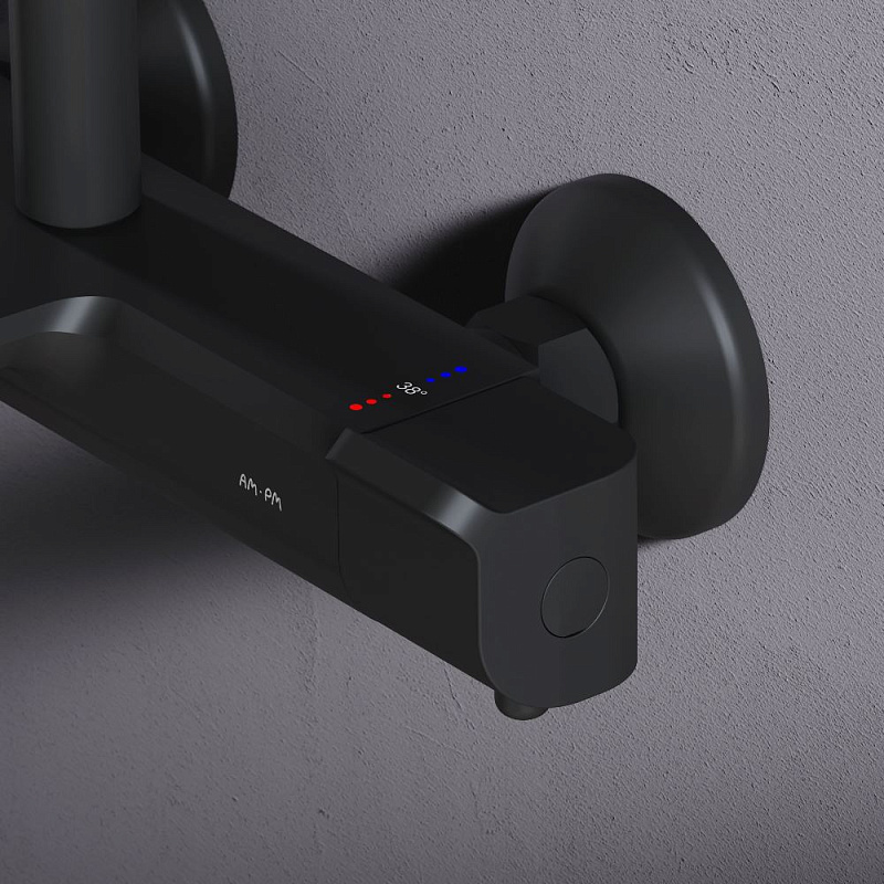 Душевая система AM.PM Func F078F522 стойка с тропическим душем, термостатом, смесителем, изливом, черная