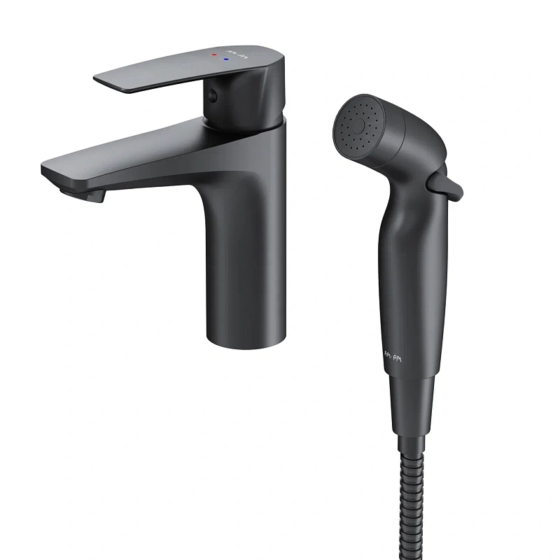 Смеситель для раковины (умывальника) AM.PM Gem F90A03022 c гигиеническим душем, черный