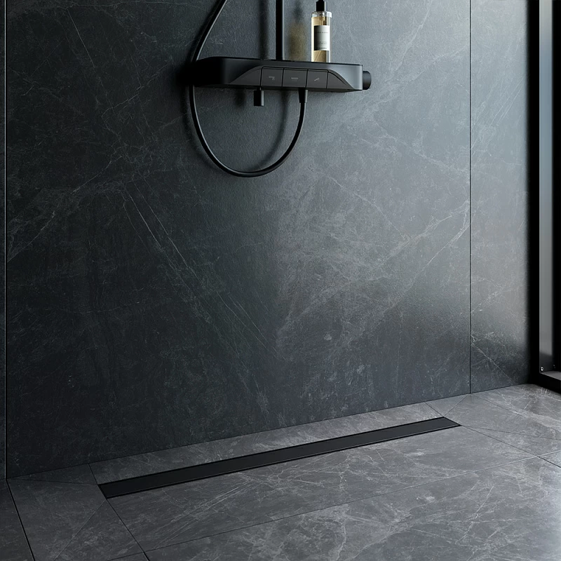 Душевой трап (лоток) 90 AM.PM PrimeFlow W02SC-U11-090-04BM комбинированный затвор с черной матовой решеткой под плитку