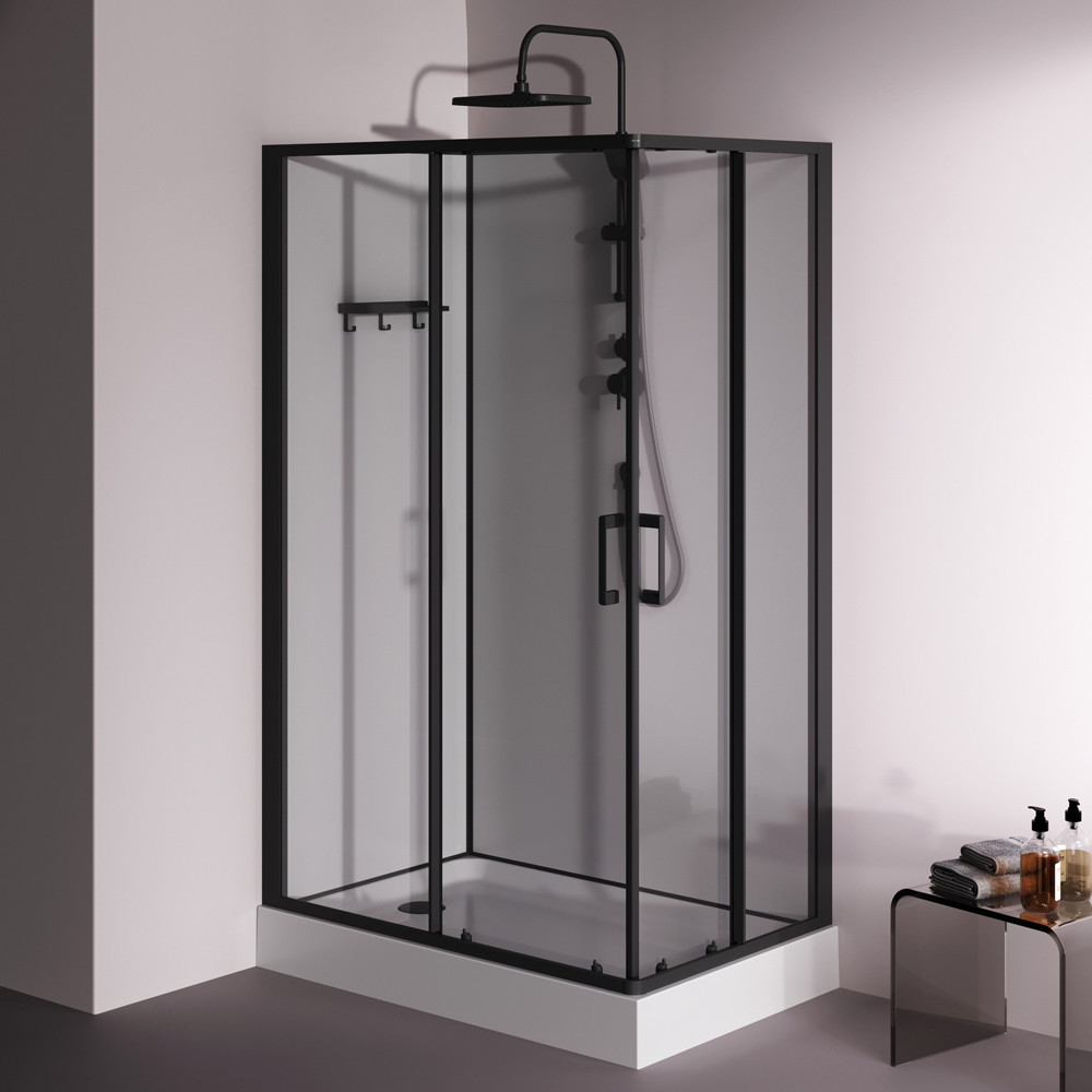 Душевая кабина 120x80 см, прямоугольная, без гидромассажа Above W9XC-403-12080BT, Черный, белый, прозрачное