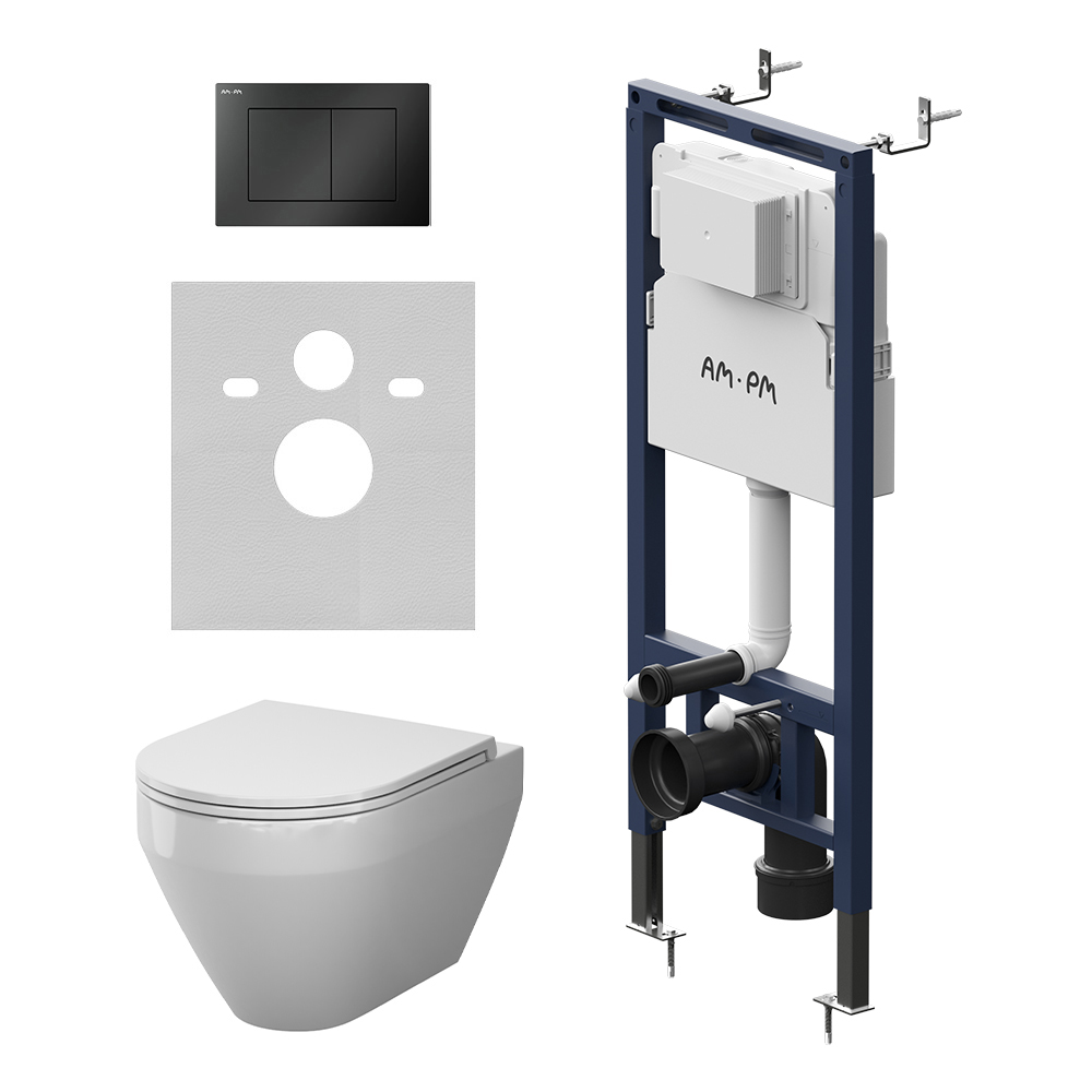 Инсталляция MasterFit с подвесным унитазом Aquaspin и клавишей Spirit V2.0 IS130238.701900, Синий, белый, черный