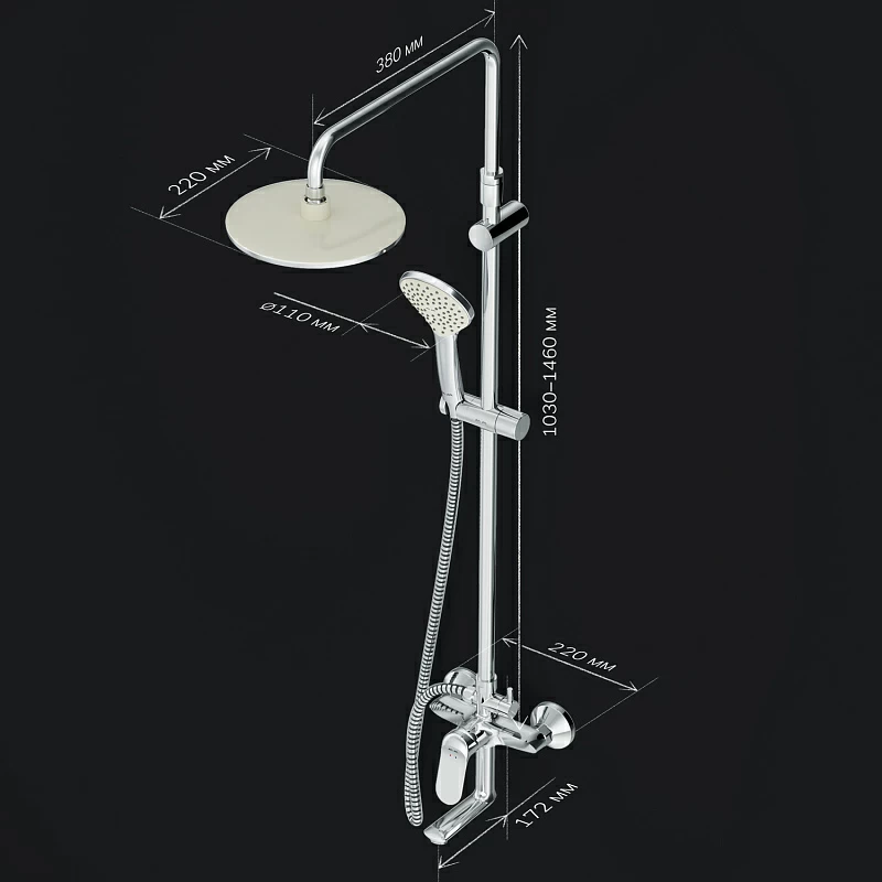 Душевая система AM.PM Sunny F0785C900 стойка с тропическим душем, смесителем, изливом, хром