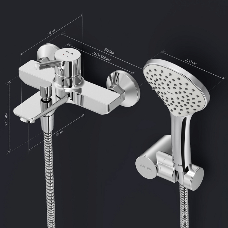 Смеситель для ванны и душа AM.PM X-Joy S F85B15000 душевая лейка, шланг 1750, хром