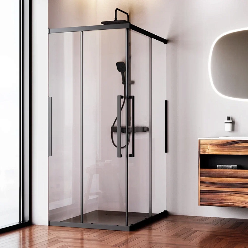 Душевое ограждение без поддона 90х120 AM.PM Func W84G-403-12090-BT профиль черный матовый