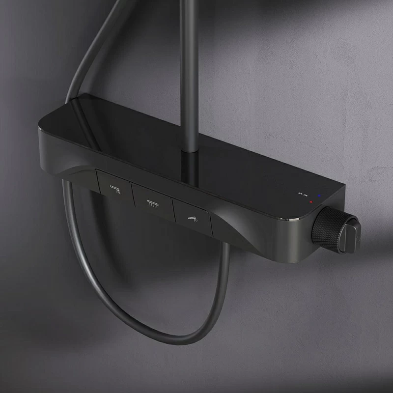 Душевая система AM.PM Func F078F722 стойка с тропическим душем, смесителем, изливом, черная