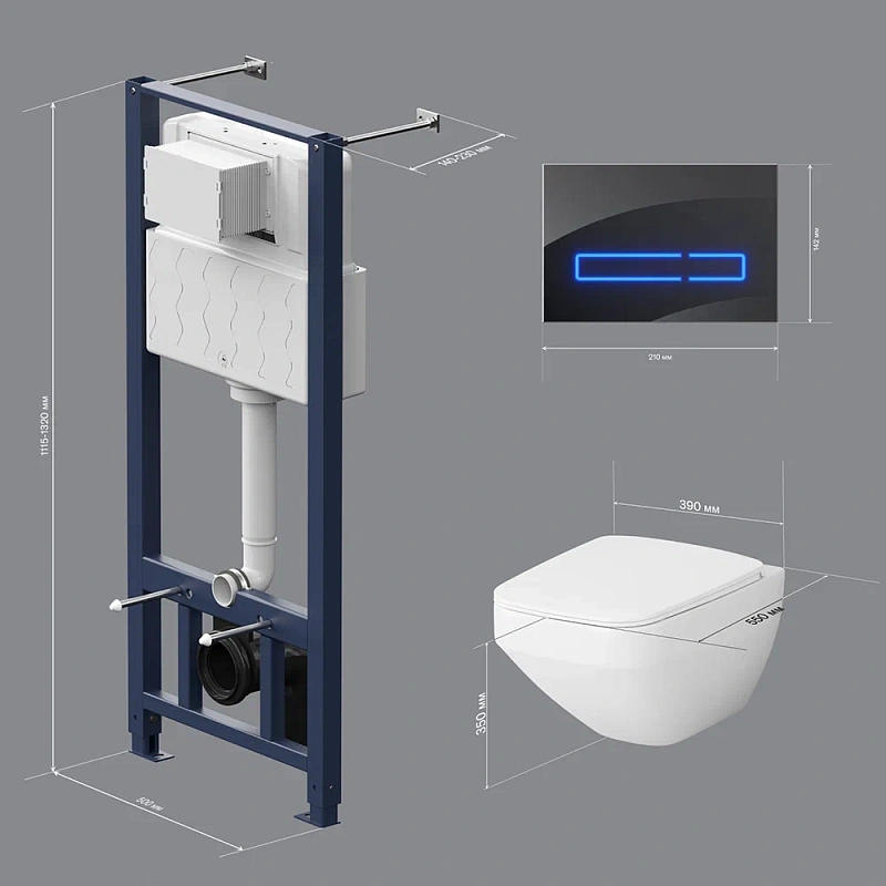 Унитаз подвесной  с инсталляцией AM.PM Inspire 2.0 IS450A38.50A1700 сиденьем микролифт, черной сенс. клавишей