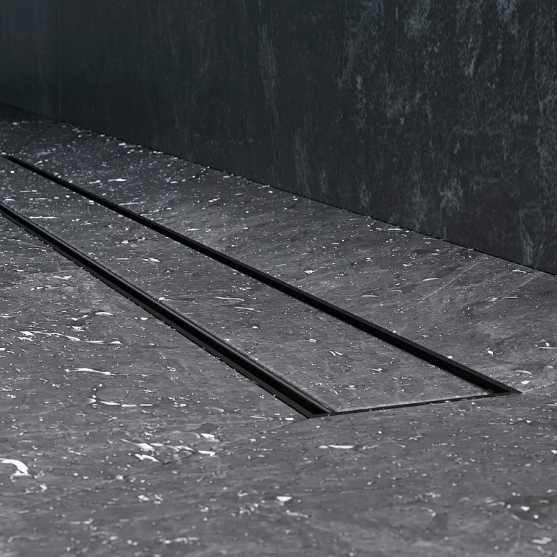 Душевой трап (лоток) 80 AM.PM PrimeFlow W02SC-U11-080-04BM комбинированный затвор с черной матовой решеткой под плитку