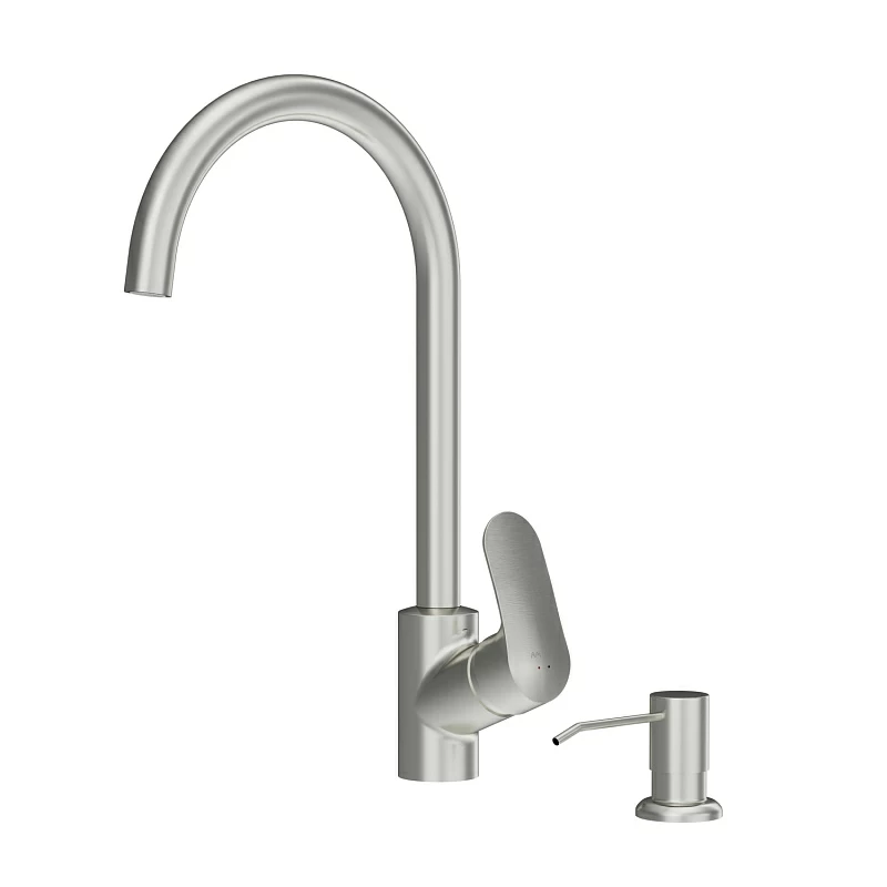 Смеситель для кухни AM.PM Like F8007D11 высокий, сатин + дозатор для моющего средства