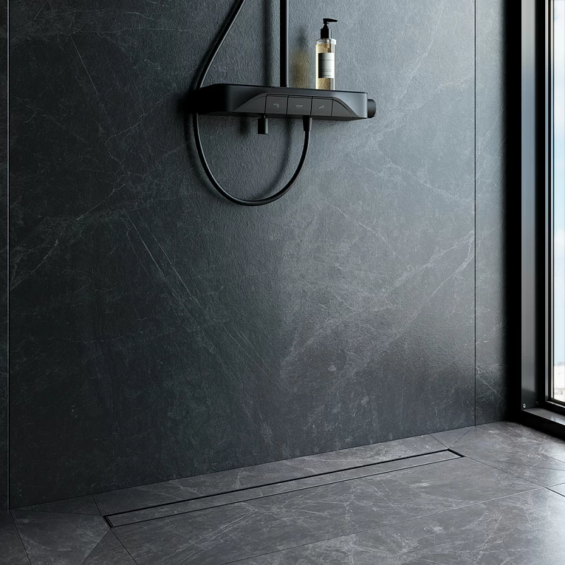 Душевой трап (лоток) 90 AM.PM MasterFlow W01SC-U11-090-04BM комбинированный затвор с черной матовой решеткой под плитку