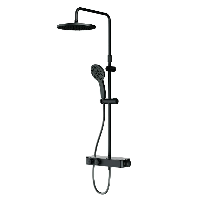 Душевая система AM.PM Inspire 2.0 F0750A422 стойка с тропическим душем, термостатом, смесителем, черная матовая