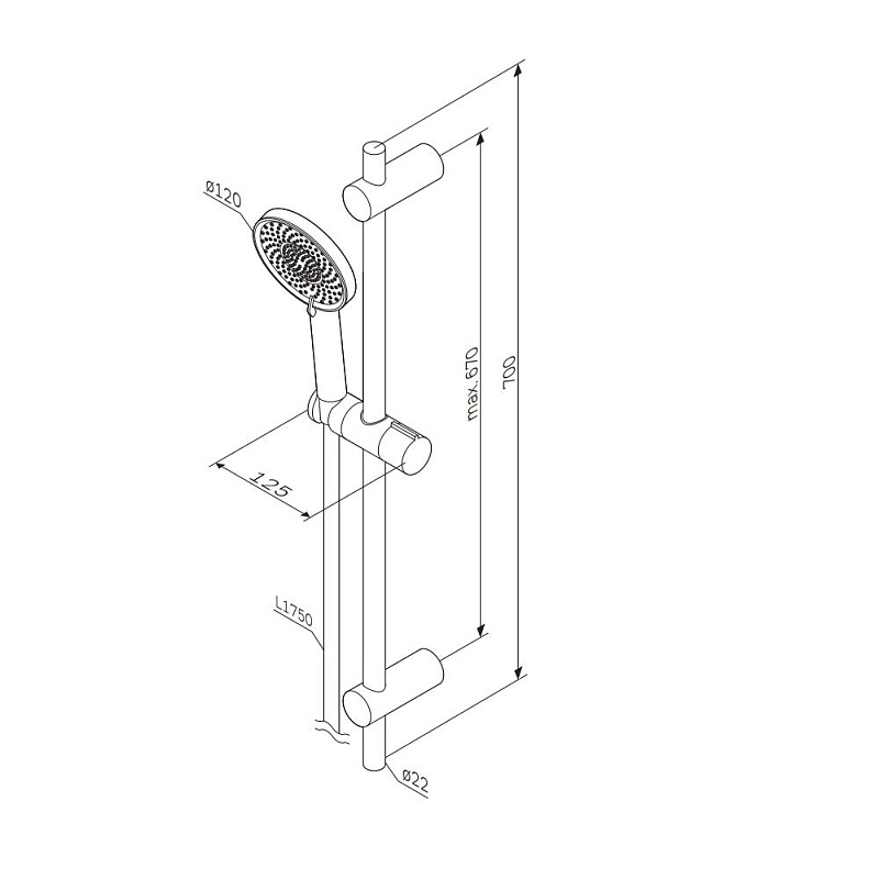 Душевой гарнитур AM.PM X-Joy F0185A000 штанга, шланг, лейка 3 режима, хром