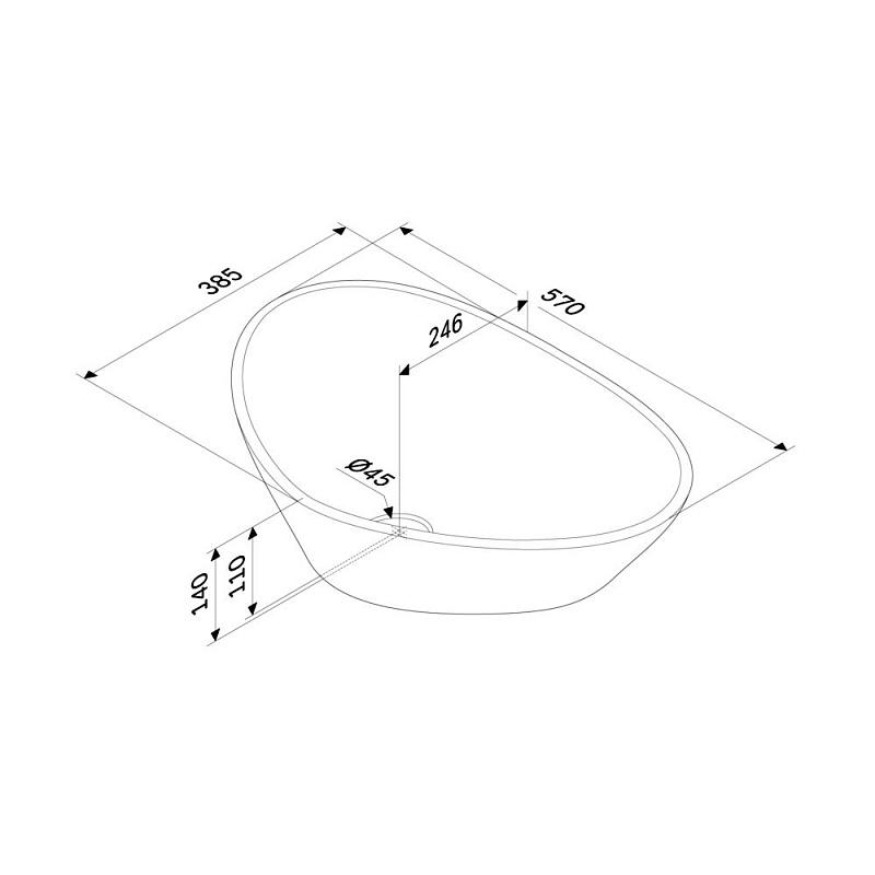 Раковина накладная 60 AM.PM Func M8FWCC50600WG ассиметричная белая