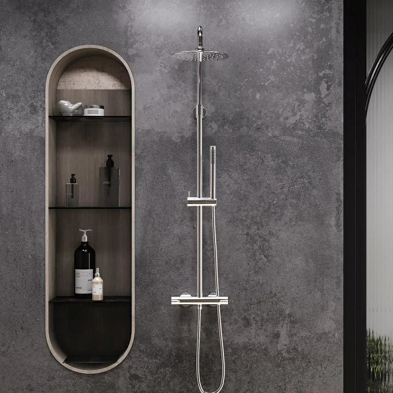 Душевая система Damixa Scandinavian Pure 936800000 стойка с тропическим душем, термостатом, смесителем, хром